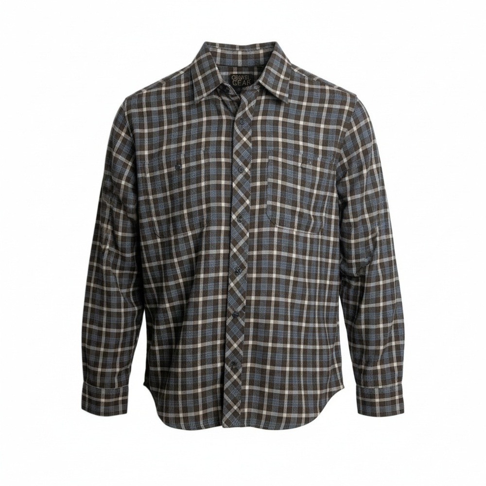 Gravel Gear Brown Lge Plaid Flannel Shirt Long Sleeve Menswear‎ Hiking Quick Dry